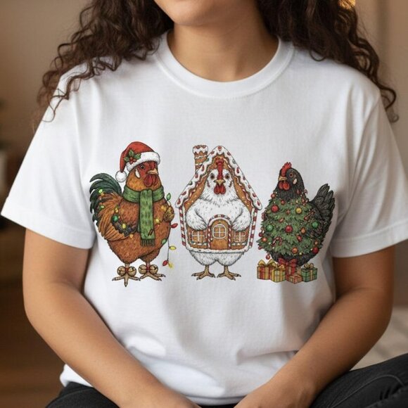 Christmas Chicken Graphics Shirt, Funny Holiday Hen Tee - Picture 1 of 4